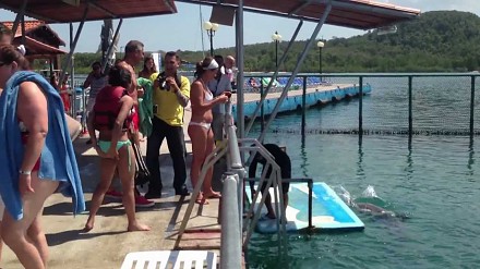 Delfin pomaga dziewczynie wyjść z wody
